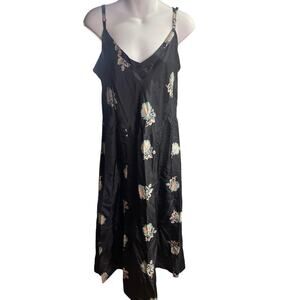 Horses Atelier Black Multicolor Silk Floral 100% Silk Slip Dress Women's Size 4